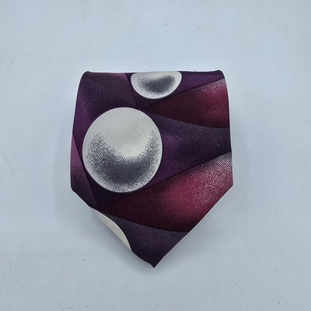 FERRACCI Necktie Tie Silk Black Maroon Gold Made USA Paisley Abstract 63"L